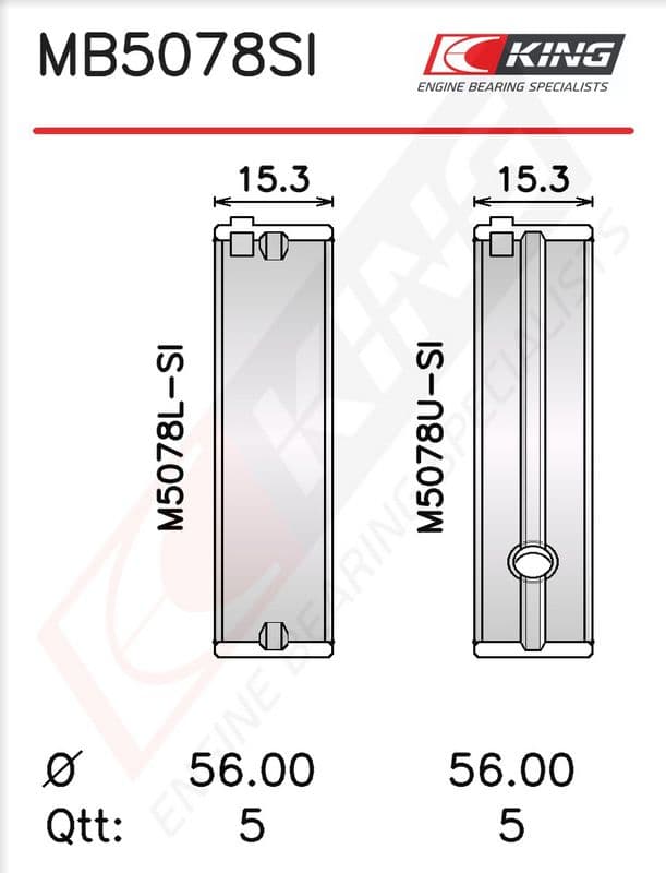 KING MB5078SI0.5 — Krank mili yatak çanağı seti